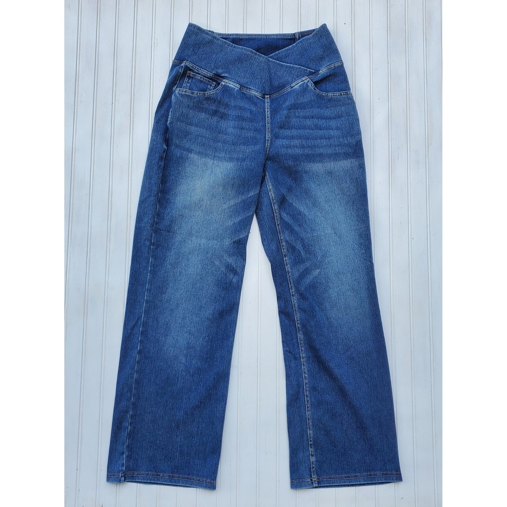 Halara Crossover Waist Wide Leg Jeans Medium Wash Blue Petite Medium Stretch